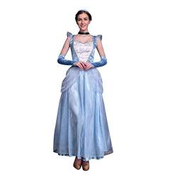 Odizli Cinderella Kleid Damen Erwachsene Aschenputtel Kostüm Prinzessin Lange Ballkleid mit Handschuhe Halloween Weihnachten Karneval Cosplay Party Verkleidung Costume Grau-Aschenputtel M von Odizli