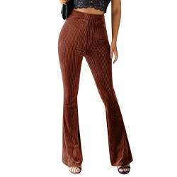 Odizli Cordhose Schlaghose Damen 70er Samt High Waist Locker Bootleg Baggy Stretch Elegant Business Flare Marlenehose Lang Weite Hose Frauen Jogginghosen Bundfaltenhose Freizeithose Hosen Braun S von Odizli