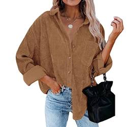 Odizli Cordjacke Damen Langarm Oversized Cordhemd Shacket Lang Cordbluse Cord Hemd Bluse Jacke Mantel Hemdjacke Herbst Winter Button Down Hemdbluse Freizeitjacke mit Taschen Khaki M von Odizli