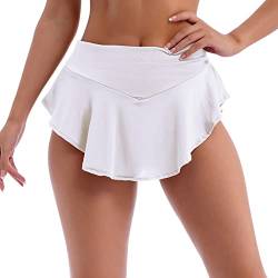 Odizli Damen Shorts Pole Dance Outfit Sexy Rüschen Hot Pants High Waist Mini Tight Bikini Shorts Sommer Culotte Kurz Hosenrock Hose Sweatpants Laufshorts Gothic Festival Rave Booty Sporthose Weiß-B XL von Odizli