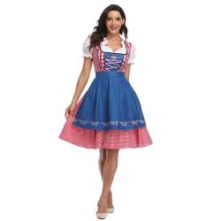 Odizli Dirndl Damen Midi Kurzarm Weiß Blusen Dirndlbluse Trachtenbluse + Schürze Dirndlschürze + Knielang Trachtenrock Maid Outfit Kurz Trachtenkleid Oktoberfest Kleidung Grosse Grössen Blau S von Odizli