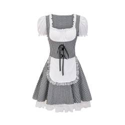 Odizli Dirndl Damen Midi Kurzarm Weiß Blusen Dirndlbluse Trachtenbluse + Schürze Dirndlschürze + Knielang Trachtenrock Maid Outfit Kurz Trachtenkleid Oktoberfest Kleidung Grosse Grössen Grau L von Odizli