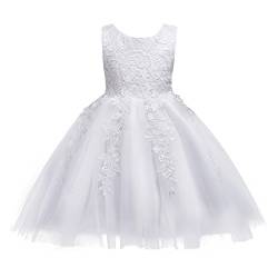 Odizli Festliches Kleid Mädchen Ärmellos Spitze Stickerei Prinzessin Blumenmädchenkleider Tütü Tüllkleid Hochzeit Erstkommunion Taufkleider Party Kommunionkleid Einschulungs Ballkleid Weiß 7-8 Jahre von Odizli