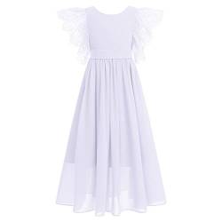 Odizli Festliches Kleid Mädchen Kinder Hochzeit Blumenmädchenkleider Boho Spitze Rüschen Kurzarm Prinzessin Chiffon Kommunionkleid Erstkommunion Kleid Lang Ballkleid Abendkleid Weiß 11-12 Jahre von Odizli