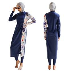 Odizli Frauen Muslimische Badeanzug Burkini Damen Muslim Islamisch Arabisch Jilbab Schwimmanzug Langarm Schwimmoberteile Built in Bra+Schwimmhose+Hijab 3tlg Ganzkörper Modest Bademode 6#Navy Blau XL von Odizli