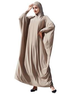Odizli Gebetskleidung für Frauen Abaya Muslim Damen Hijab Kleid mit Kapuze Langarm Islamische Muslimische Arabisch Maxi Robe Jilbab Khimar Kaftan Ramadan Burka Lang Gebetskleid Khaki Einheitsgröße von Odizli