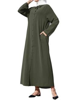 Odizli Gebetskleidung für Frauen Abaya Muslim Damen Muslimische Islamische Langarm Button Down Lang Shirt Hemd Hemdkleid Kaftan Khimar Kleid Namaz Elbisesi Maxikleid Ramadan Gebetskleid Olivgrün XXL von Odizli