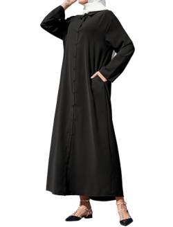 Odizli Gebetskleidung für Frauen Abaya Muslim Damen Muslimische Islamische Langarm Button Down Lang Shirt Hemd Hemdkleid Kaftan Khimar Kleid Namaz Elbisesi Maxikleid Ramadan Gebetskleid Schwarz L von Odizli