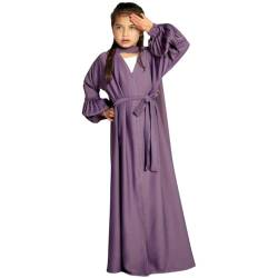 Odizli Gebetskleidung für Kinder Mädchen Abaya Muslim Islam Muslimische Kleid Langarm Cardigan + Hijab 2 Teilig Jilbab Kaftan Khimar Namaz Elbisesi Ramadan Burka Lang Gebetskleid Lavendel 5-6 Jahre von Odizli