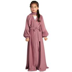 Odizli Gebetskleidung für Kinder Mädchen Abaya Muslim Islam Muslimische Kleider Langarm Cardigan + Hijab 2 Teilig Jilbab Kaftan Khimar Namaz Elbisesi Ramadan Burka Lang Gebetskleid Rosa 7-8 Jahre von Odizli