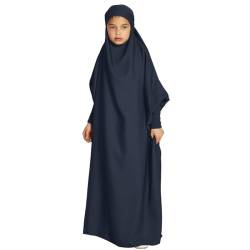 Odizli Gebetskleidung für Kinder Mädchen Abaya Muslim Islam Muslimische Kleider mit Kapuze Langarm Arabisch Türkische Robe Hijab Jilbab Khimar Kaftan Ramadan Burka Lang Gebetskleid Blau 12-13 Jahre von Odizli