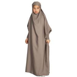 Odizli Gebetskleidung für Kinder Mädchen Abaya Muslim Islam Muslimische Kleider mit Kapuze Langarm Arabisch Türkische Robe Hijab Jilbab Khimar Kaftan Ramadan Burka Lang Gebetskleid Grau 6-7 Jahre von Odizli