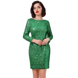 Odizli Glitzer Kleid Damen 3/4 Langarm Pailletten Kurz Bodycon Minikleid Frauen Etuikleid Business Hochzeit Hochzeitsgäste Festliche Silvester Party Coctailkleid Abendkleid Ballkleid Grün L von Odizli