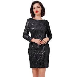 Odizli Glitzer Kleid Damen 3/4 Langarm Pailletten Kurz Bodycon Minikleid Frauen Etuikleid Business Hochzeit Hochzeitsgäste Festliche Silvester Party Coctailkleid Abendkleid Ballkleid Schwarz L von Odizli