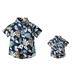 Odizli Hawaii Hemd Männer Herren Jungen Kinder Sommer Kurzarm Hawaiihemd Blumenmuster Herrenhemden Festival Kurzarmhemd Sommerhemd Freizeithemd Vater Sohn Partnerlook Dunkelblau Blätter XL von Odizli