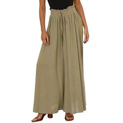 Odizli Hosenrock Damen Lang Boho Blume Chiffon Weite Hose Palazzo Schlaghose High Waist Culotte Baggy Strandhose Leicht Sommerhose Locker Flare Marlenehose Haremshose Freizeithose Stoffhose Braun XXL von Odizli