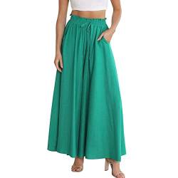 Odizli Hosenrock Damen Lang Boho Blume Chiffon Weite Hose Palazzo Schlaghose High Waist Culotte Baggy Strandhose Leicht Sommerhose Locker Flare Marlenehose Haremshose Freizeithose Stoffhose Grün L von Odizli