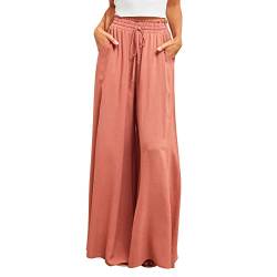 Odizli Hosenrock Damen Lang Boho Blume Chiffon Weite Hose Palazzo Schlaghose High Waist Culotte Baggy Strandhose Leicht Sommerhose Locker Flare Marlenehose Haremshose Freizeithose Stoffhose Orange L von Odizli