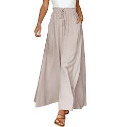 Odizli Hosenrock Damen Lang Boho Blume Chiffon Weite Hose Palazzo Schlaghose High Waist Culotte Baggy Strandhose Leicht Sommerhose Locker Marlenehose Haremshose Freizeithose Stoffhose Aprikose L von Odizli