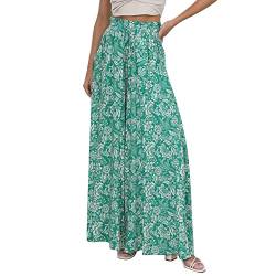 Odizli Hosenrock Damen Lang Boho Blume Chiffon Weite Hose Palazzo Schlaghose High Waist Culotte Baggy Strandhose Leicht Sommerhose Locker Marlenehose Haremshose Freizeithose Stoffhose Grün Blume M von Odizli