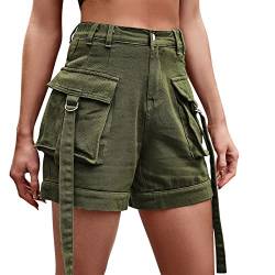 Odizli Jeans Shorts Damen Cargo Kurze Hose Y2K Frauen Denim Vintage Sexy High Waist Hotpants Sommer Casual Rave Festival Streetwear mit Taschen Grün #2 XXL von Odizli