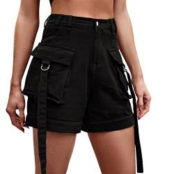 Odizli Jeans Shorts Damen Y2K Cargo Kurze Hose Frauen Denim Vintage Sexy High Waist Hotpants Sommer Casual Rave Festival Streetwear mit Taschen Schwarz #2 S von Odizli