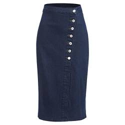 Odizli Jeansrock Damen Lang Sexy Y2K Rock Elegant Vintage Denim Rohen Saum Stretch High Waist Bleistiftrock Midi Maxi Röcke Teenager Mädchen Frauen Sommer Casual Wickelrock mit Schlitz Blau #H XXL von Odizli