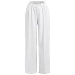 Odizli Jogginghose Damen Lang Baggy Baumwolle Bequeme Locker Weite Bein Breite Jogger High Waist Gummizug Palazzo Wide Leg Hose Sweatpants Yogahose Sporthosen Freizeithose Stoffhose Weiß L von Odizli