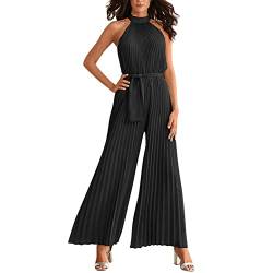 Odizli Jumpsuit Damen Elegant Hochzeit Lang Sexy Ärmellos Neckholder Plissee Weite Hose Sommer Overall Frauen Festlich Hochzeitsgäste Party Business Hosenanzug Playsuit Romper Große Größen Schwarz L von Odizli