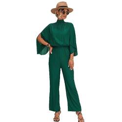 Odizli Jumpsuit Damen Elegant Hochzeit Lang Sommer 3/4 Ärmel Rollkragen Weite Hose Overall Frauen Festlich Kleidung Hochzeitsgäste Formal Party Geschäft Business Hosenanzug Playsuit Romper Grün S von Odizli