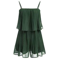 Odizli Jumpsuit Damen Sommer Kurz Elegant Sexy Ärmellos Spaghettiträger Plissee Chiffon Hosenrock Einteiler Romper Hosenkleid Overall Festlich Hochzeit Playsuit Hosenanzug Sommerkleidung Grün L von Odizli