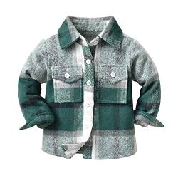 Odizli Kinder Kleinkind Baby Jungen Mädchen Langarm Button-Down Plaid Kariertes Hemd Karohemd Flanellhemd Blouson Jacket Mantel Holzfällerhemd Herbst Winter Hemdjacke Hemdbluse Grün 4-5 Jahre von Odizli