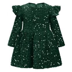 Odizli Kleider für Mädchen Kinder Baby Herbst Winter Warm Langarm Glitzer Pailletten Prinzessin Tütü Samtkleid Festlich Hochzeit Einschulung Geburtstag Weihnachten Party Taufkleid Grün 3-4 Jahre von Odizli