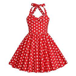 Odizli Kleider für Mädchen Kinder Rockabilly 40er 50er Jahre Vintage Ärmellos Neckholder Swing Sommerkleid Blumenmädchenkleid Festlich Hochzeit Einschulung Kurz Abendkleid Rot Polka Dot 5-6 Jahre von Odizli