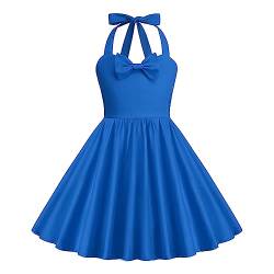 Odizli Kleider für Mädchen Kinder Rockabilly 40er 50er Jahre Vintage Ärmellos Neckholder Swing Sommerkleid Blumenmädchenkleid Festlich Hochzeit Einschulung Partykleid Kurz Abendkleid Blau 11-12 Jahre von Odizli