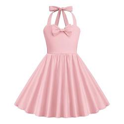 Odizli Kleider für Mädchen Kinder Rockabilly 40er 50er Jahre Vintage Ärmellos Neckholder Swing Sommerkleid Blumenmädchenkleid Festlich Hochzeit Einschulung Partykleid Kurz Abendkleid Rosa 9-10 Jahre von Odizli