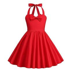 Odizli Kleider für Mädchen Kinder Rockabilly 40er 50er Jahre Vintage Ärmellos Neckholder Swing Sommerkleid Blumenmädchenkleid Festliches Hochzeit Einschulung Partykleid Kurz Abendkleid Rot 5-6 Jahre von Odizli