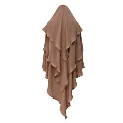 Odizli Kopftuch Damen Hijab Jersey Khimar Muslimisch Islamische Dubai Middle East Mehrschichtige Rüschen Schal Scarf Halstuch Untertuch Frauen Tuch Arabische Jilbab Kaftan Ramadan Kleidung Khaki F von Odizli