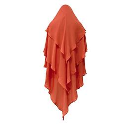 Odizli Kopftuch Damen Hijab Jersey Khimar Muslimisch Islamische Dubai Middle East Mehrschichtige Rüschen Schal Scarf Halstuch Untertuch Frauen Tuch Arabische Jilbab Kaftan Ramadan Kleidung Orange F von Odizli