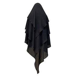 Odizli Kopftuch Damen Hijab Jersey Khimar Muslimisch Islamische Dubai Middle East Mehrschichtige Rüschen Schal Scarf Halstuch Untertuch Frauen Tuch Arabische Jilbab Kaftan Ramadan Kleidung Schwarz F von Odizli