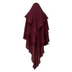 Odizli Kopftuch Damen Hijab Jersey Khimar Muslimisch Islamische Dubai Middle East Mehrschichtige Rüschen Schal Scarf Halstuch Untertuch Frauen Tuch Arabische Jilbab Kaftan Ramadan Kleidung Weinrot F von Odizli