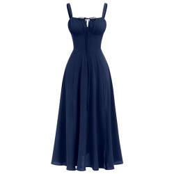 Odizli Korsett Kleid Damen Sommer Sexy Ärmellos Spaghettiträger Midi Kleid mit Schlitz Lang Sommerkleid Festlich Hochzeitsgäste Hochzeit Ballkleid Lang Abendkleid Abschlusskleid Dunkelblau M von Odizli