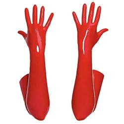 Odizli Lange Handschuhe Damen Lack und Leder Sexy Wetlook Latex Handschuhe Rot Handschuh 3XL von Odizli