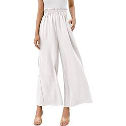 Odizli Leinenhose Damen Elegant High Waist Culottes Palazzo Hosenrock Lang Weite Wide Leg Hose Sommerhose Leicht Bequeme Sommer Stoffhose Marlenehose Schlupfhose Freizeithose Strandhose Weiß L von Odizli