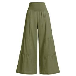 Odizli Leinenhose Damen Lang Hosenrock Stretch High Waist Palazzo Weite Hose Schlaghose Culotte Baggy Strandhose Leicht Sommerhose Locker Flare Marlenehose Haremshose Freizeithose Olivgrün S von Odizli