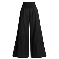 Odizli Leinenhose Damen Lang Hosenrock Stretch High Waist Palazzo Weite Hose Schlaghose Culotte Baggy Strandhose Leicht Sommerhose Locker Flare Marlenehose Haremshose Freizeithose Schwarz L von Odizli