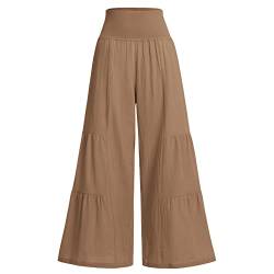 Odizli Leinenhose Damen Lang Hosenrock Stretch High Waist Palazzo Weite Hose Schlaghose Culotte Baggy Strandhose Leicht Sommerhose Locker Flare Marlenehose Haremshose Freizeithose Wickelhose Khaki M von Odizli