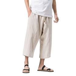 Odizli Leinenhose Herren 3/4 Hose Sommer Kordelzug Baumwolle Leinen Leichte Haremshose Yoga Urlaub Strand Freizeithose Sommerhose Stoffhose Schlupfhose Strandhose mit Taschen Beige M von Odizli