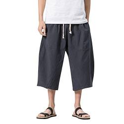 Odizli Leinenhose Herren 3/4 Hose Sommer Kordelzug Baumwolle Leinen Leichte Haremshose Yoga Urlaub Strand Freizeithose Sommerhose Stoffhose Schlupfhose Strandhose mit Taschen Dunkelblau L von Odizli