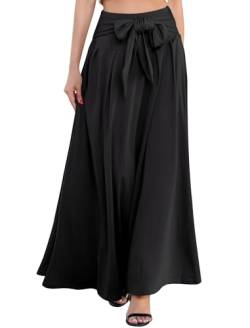 Odizli Maxirock Damen Lang Elegant Rockabilly High Waist Faltenrock 50er Jahre Vintage Herbst Winter Rock Audrey Hepburn Retro A Linie Swing Plisseerock Trachtenrock Festlich Röcke Schwarz L von Odizli